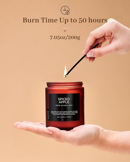 M&SENSE Spiced Apple Cotton Wick Fall Scented Natural Soy Wax Candle for Autumn Decor, Strong Fall Scented Candle 7.05oz Up to 50 Hours Burn Time Gift for Christmas Holiday Celebration