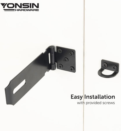 5" Door Padlock Safety Hasp Latch 2 Pcs, Door Hasp Clasp Lock Gate Shed Hasp Latch Lock for Door WindowCabinet Pet Cage Toolbox Shed Fence, 304 Stainless Steel, Matte Black Finish