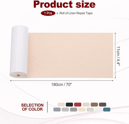 PATIKIL 70x4.4 Inch Linen Repair Tape, Repair Fabric Patch Self Adhesive Couch Patch Line Repair Patch for Furniture Sofa Car Seats Office Chairs, Light Beige