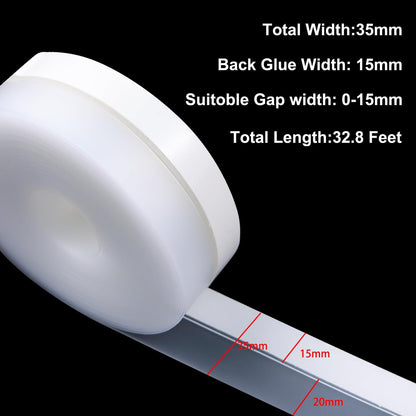 FOURGUN Silicone Weather Stripping Seal Door Tape 35 MM * 33FT Insulates Soundproofs Perfect for Door Frames Windows Bathroom Shower Glass Gaps Blocks Cold Air Rain