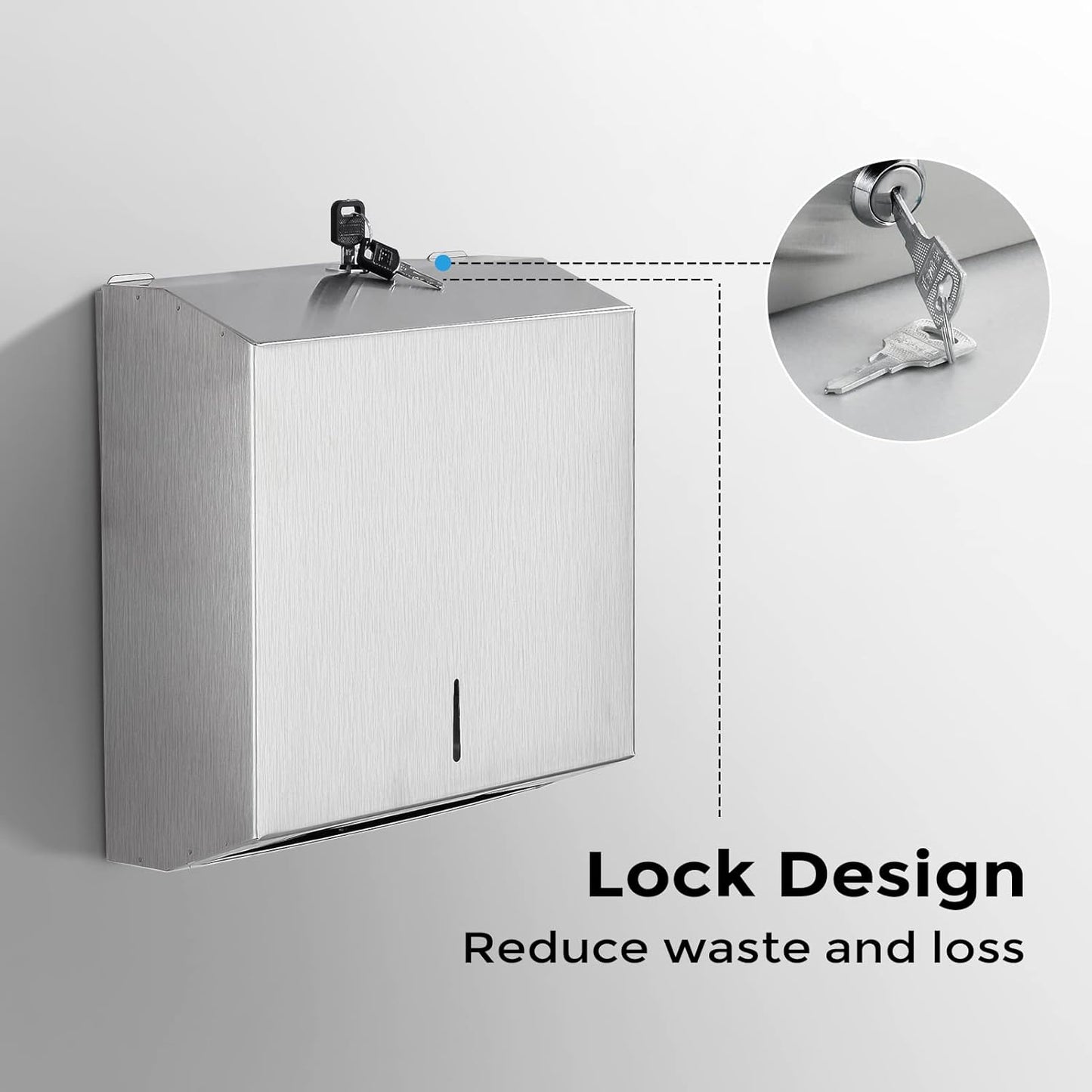 Paper Towel Dispenser Wall Mount - Multifold Trifold Paper Towel Dispensers, Large Capacity Stainless Steel Tissue Holder, Suitable for Bathrooms and Public Places