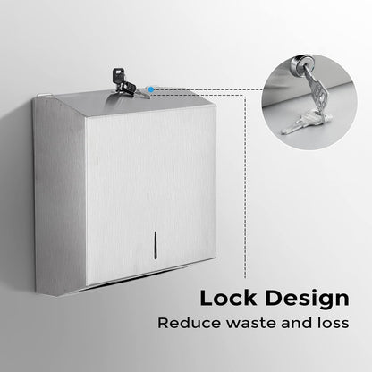 Paper Towel Dispenser Wall Mount - Multifold Trifold Paper Towel Dispensers, Large Capacity Stainless Steel Tissue Holder, Suitable for Bathrooms and Public Places