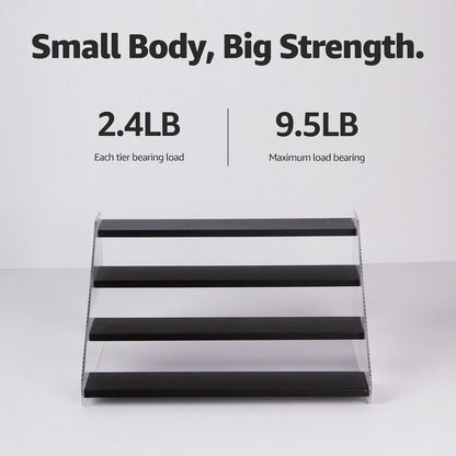 nianfeng Tiered Spice Rack, 4-Tier Spice Pantry Kitchen Cabinet Organizer, 12-Inch, Natural Wood Acrylic Stair Riser Stand, Countertop Seasoning Shelf (Black)