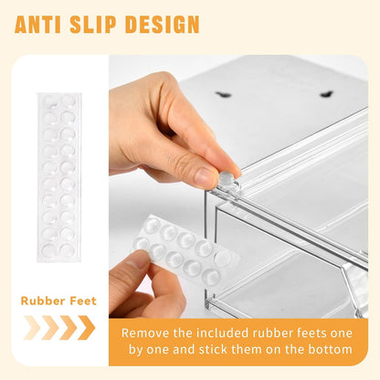 2 Pack Stackable Makeup Organizer, 12.1''L Acrylic Bathroom Organizer and Storage Undersink Drawer, Cosmetics and Beauty Supplies,Clear Plastic Storage Bins for Desk,Cabinet,Kitchen,Vanity,Pantry