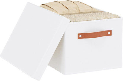 Fabric Storage Bins, Clothes Boxes for Shelves with Lids, 1 Pack Baskets for Organizing with Handles, Decorative Linen Closet Organizers, White, 16.5 x 11.8 x 10.2 Inch