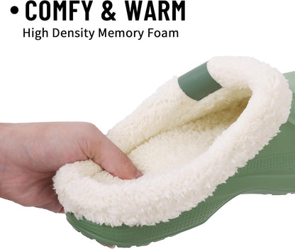 Beslip Classic Fur Lined Clogs Waterproof Winter Fuzzy Slippers for Women Men Indoor and Outdoor