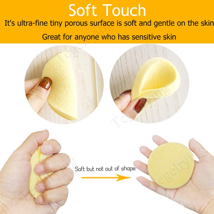 Facial Sponge Compressed,60 Pcs PVA Professional Makeup Removal Wash Round Face Sponges Spa Pads Exfoliating Cleansing for Women,Yellow