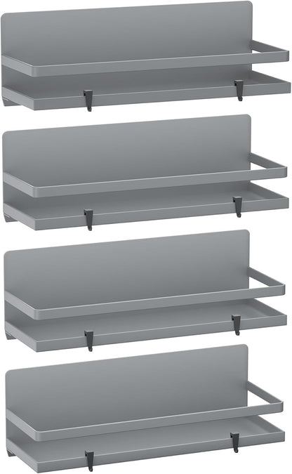 Magnetic Spice Rack for Refrigerator Moveable Magnetic Shelf Organizer Kitchen Seasoning Jars Storage Rack Fridge Magnet Organizer,Grey,4 Packs