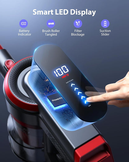 Cordless Vacuum Cleaner, 40kPa/450W Stick Cordless Vacuum Up to 55 Mins Runtime with LED Touch Screen, Anti-Tangle Vacuum Cleaner with Charging Station for Carpet Hard Floor Pet Hair