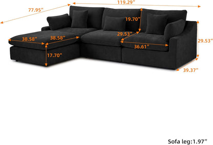 JACH L-Shaped Sectional Couches for Living Room, Cloud Sectional Couch with Deep Seat, Modular Sectional Sofa with Chaise, Covers Removeable & Washable, Sofas Furniture for Living Room, Black