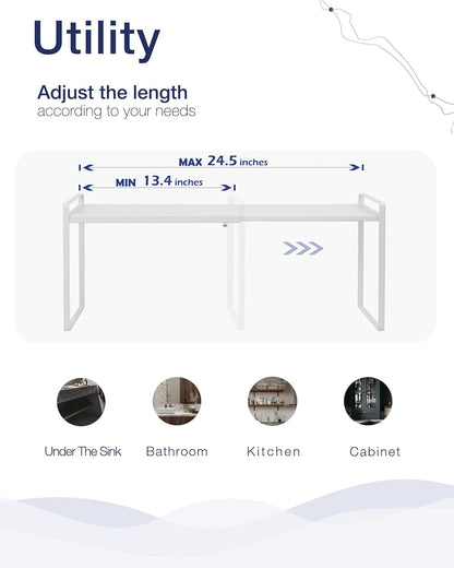 Nxconsu Expandable Cabinet Shelf Organizer Riser for Kitchen Pantry Cupboard Under Sink Countertop Home Storage Organization Rack Space Saver Freestanding Heavy Duty Nonslip Stackable White