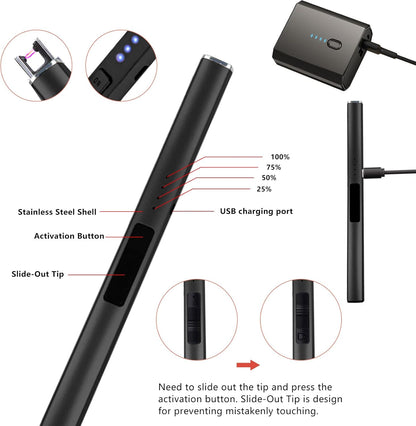 5Pcs Stainless Steel Candle Wick Trimmer Set, Black Candle Wick Trimmer, Candle Wick Dipper, Candle Wick Snuffer and USB Rechargeable Candle Lighter for Candle Lovers(Black)