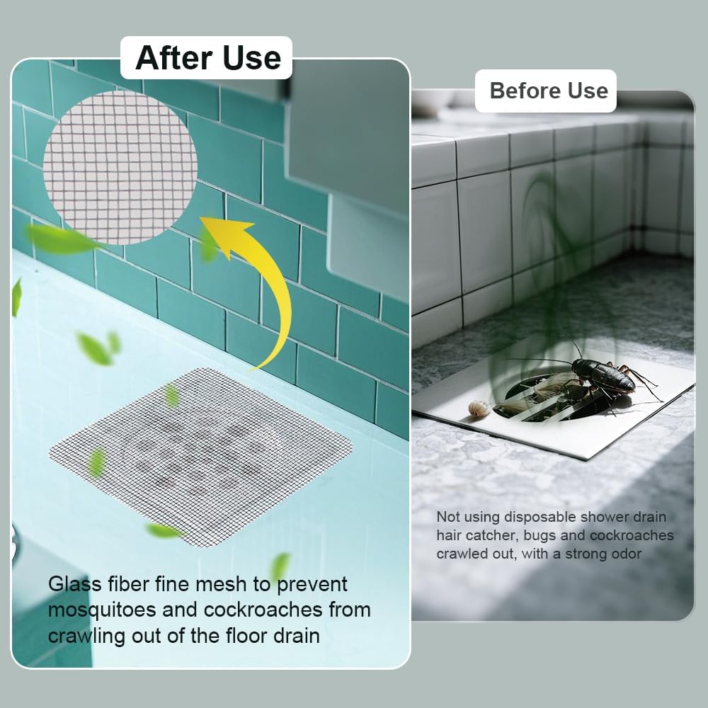 80PCS 4"x4" Disposable Hair Drain Stickers, Anti-Blocking Filter Screen Self-Adhesive Mesh Drain Covers for Bathroom, Bathtub, Sink, Kitchen, Laundry Room, Shower