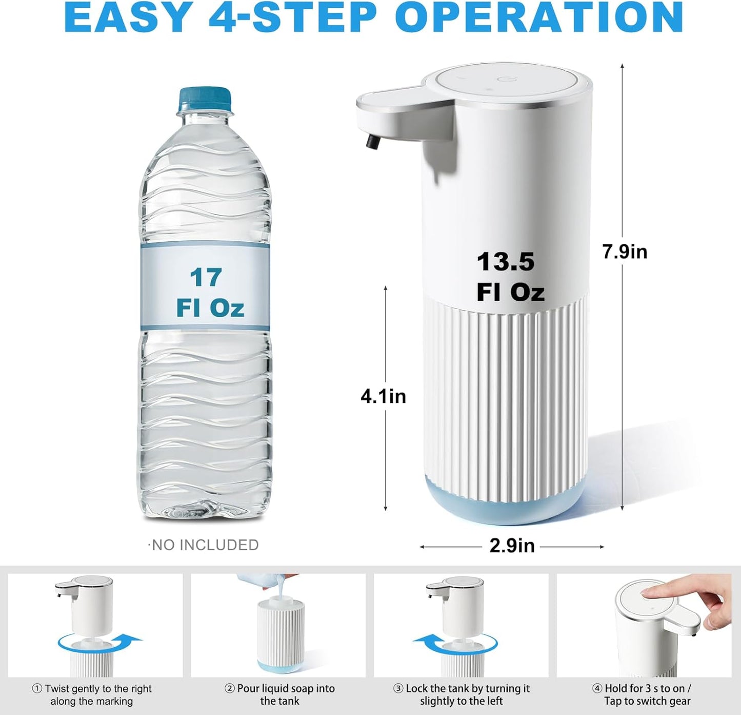 Automatic Soap Dispenser, 2 Pack White Touchless Liquid Soap Dispenser for Bathroom, 13.5 Fl Oz Plastic Electric Auto Dish Soap Dispensers Wall Mount for Kithcen with Adjustable Volume