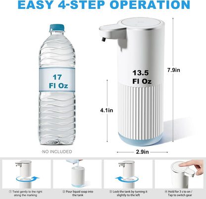 Automatic Soap Dispenser, 2 Pack White Touchless Liquid Soap Dispenser for Bathroom, 13.5 Fl Oz Plastic Electric Auto Dish Soap Dispensers Wall Mount for Kithcen with Adjustable Volume