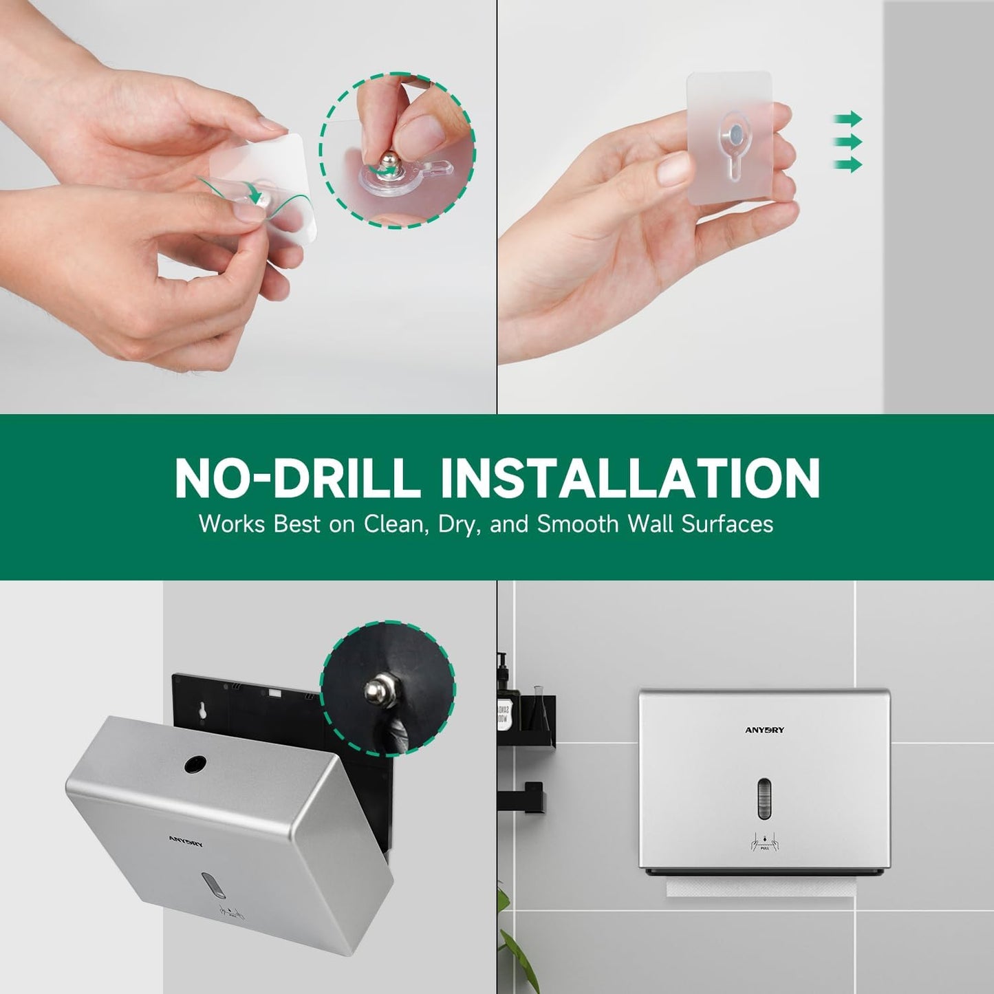 Wall-Mounted Paper Towel Dispenser – Fits Tri-Fold Towels up to 10x3.1 Inches, Holds 200 Sheets, Ideal for Home & Commercial Use (Silver)