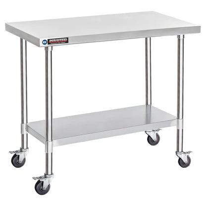 DuraSteel 30x48 NSF Stainless Steel Cart - Heavy Duty Food Prep Table with Undershelf - Rolling Kitchen Island on Wheels for Commercial Restaurant Kitchen, Garage, Outdoor Cooking, BBQ Grill, Counter