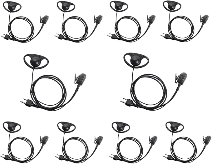 Caroo Walkie Talkie Headset Earpiece with PTT Mic for Midland GXT1000VP4 LXT500VP3 GXT1050VP4 GXT1000XB Two Way Radio 2 pin D Shape,10 Pack