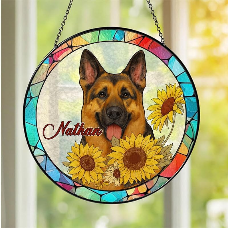 Personalized Glass Window Hanging with Pet Portrait, Custom Dog Glass Decoration for Home, Unique Memorial Gift Keepsake for Pet Owners