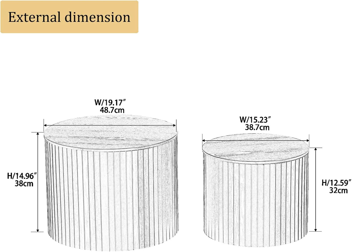 Nesting Coffee Tables Set of 2, Wooden Round Coffee Tables with Storage,Modern Circle Accent End Table Center Table for Small Spaces Living Room Bedroom Balcony Office Drum Side Table,Walnut