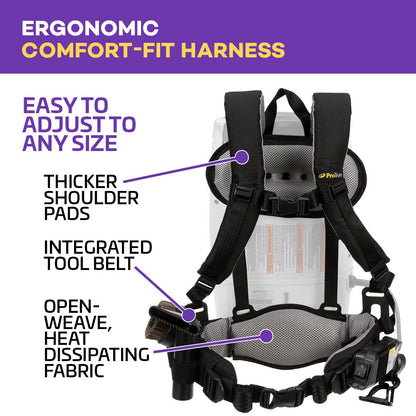 ProTeam Commercial Backpack Vacuum Cleaner, ProVac FS 6 Vacuum Backpack with HEPA Media Filtration and Residential Cleaning Service Kit, 6 Quart, Corded