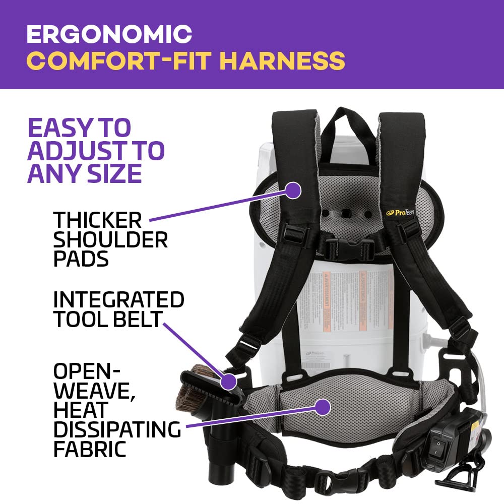 ProTeam Vacuum Backpack, ProVac FS 6 Commercial Backpack Vacuum Cleaner with HEPA Media Filtration and Small Business Kit, 6 Quart, Corded
