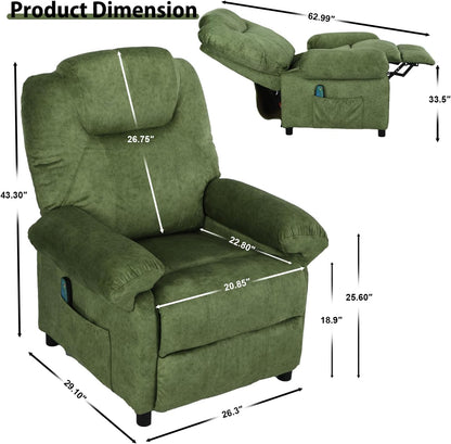 KCREAM Green Massage Recliner Chair, Small Recliners for Small Spaces, Overstuffed Recliners Living Room Chairs for Adults Fabric Manual Recliner Chairs with Heating Single Sofa Chair