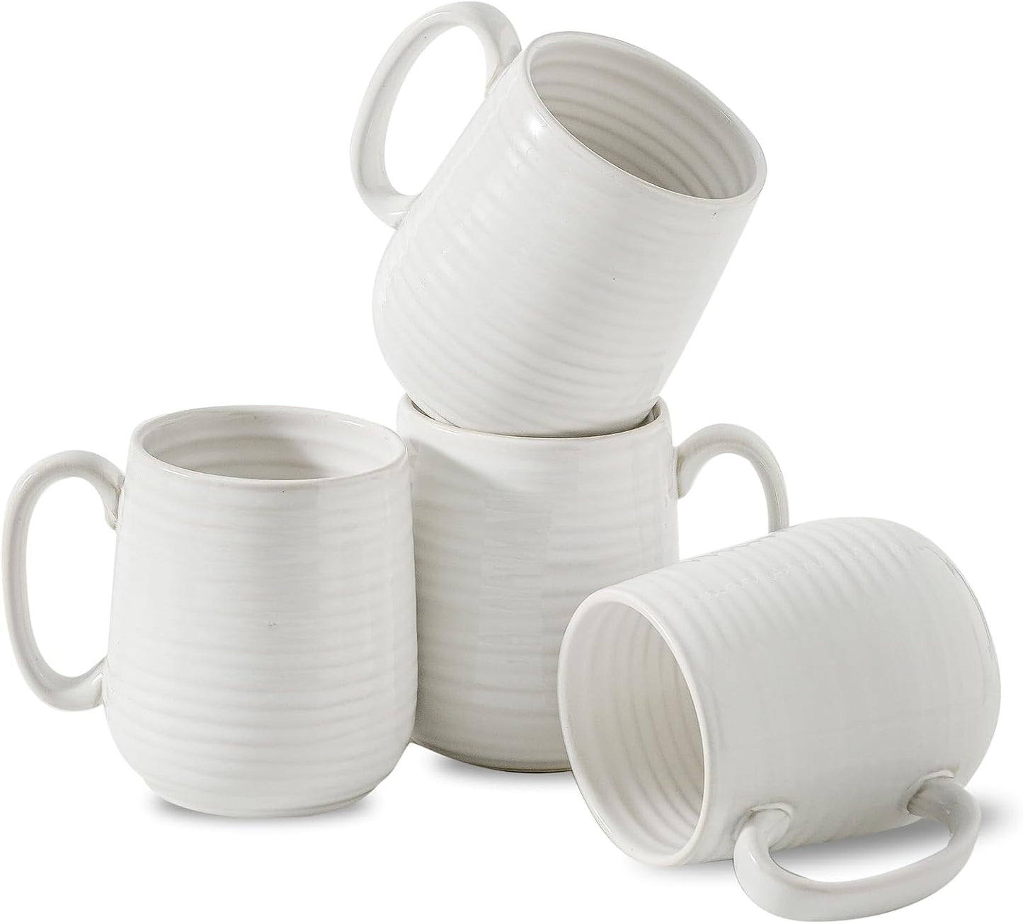 Hasense Coffee Mugs Set of 4, 15 Ounce Porcelain Latte Mug Set with Handle for Morning Coffee Tea and Cocoa, Ceramic Coffee Cups with Unqiue Glaze for Men, Women, Plain