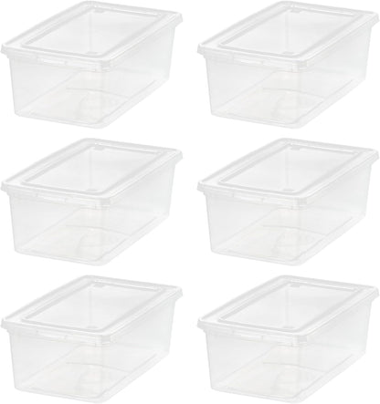 IRIS USA 6-Pack Storage Bins with Lids, 6 Quart, Shoe Boxes Clear Stackable Containers Organize Shoes Closet Shelves, Classroom Organization Teacher Tools, Game Storage - BPA-Free Plastic