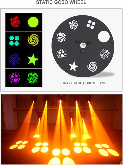 DJCLUB Moving Head Lights LED 100W Spot Effect with 6 Rotating & 7 Gobos 8 Colors Projector 5-Facet Prism by DMX512 Control Stage Lights for Disco Bar Wedding Party
