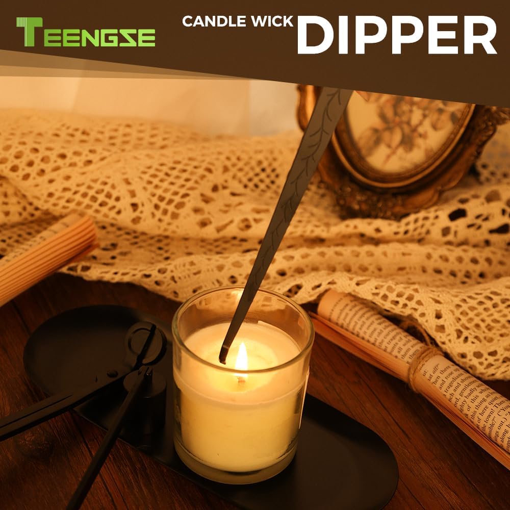 3 in 1 Candle Accessory Set, Candle Wick Trimmer, Candle Wick Snuffer, Candle Wick Dipper Beautiful Box for Candle Lover (Black)