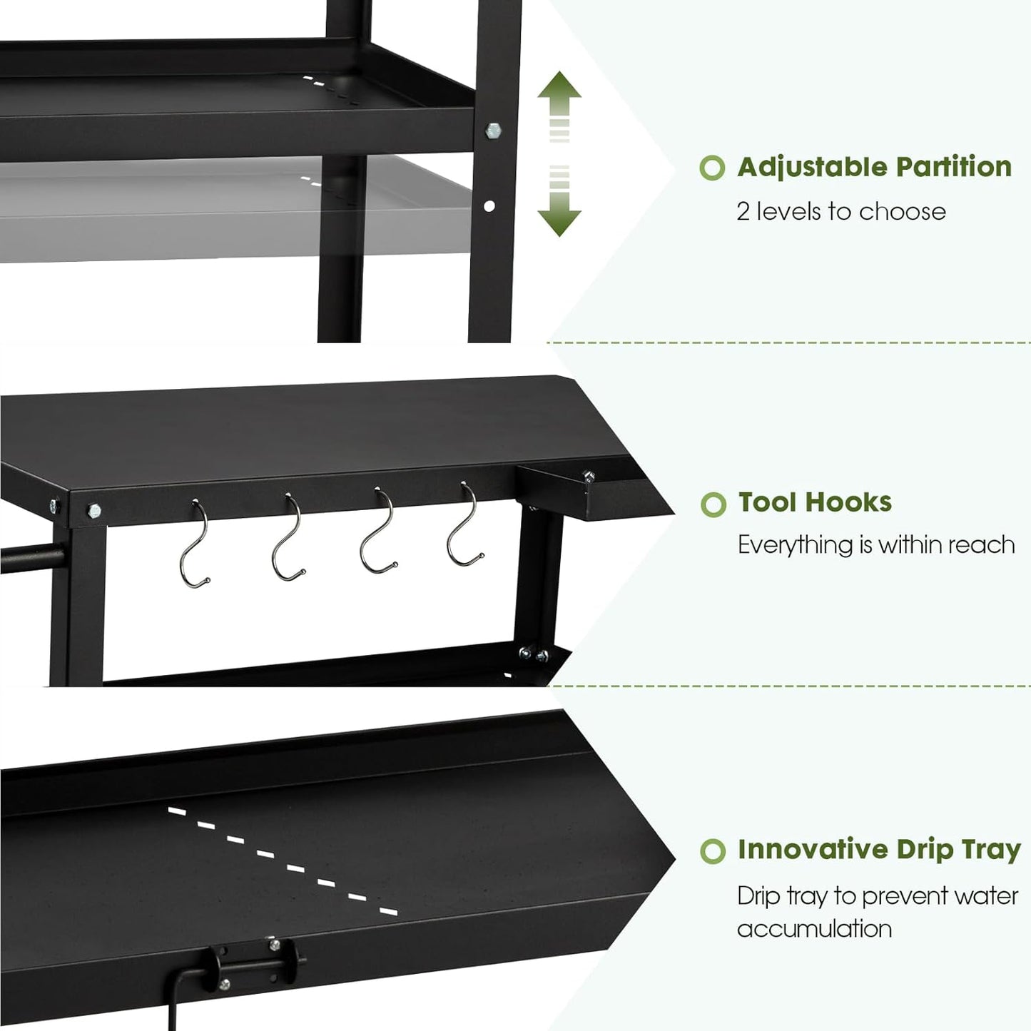 Outdoor Grill Cart Table,Indoor and Outdoor Pizza Oven Table,with 4 Movable Total Lock Casters, Hooks, Side Handle Multifunctional (Black)