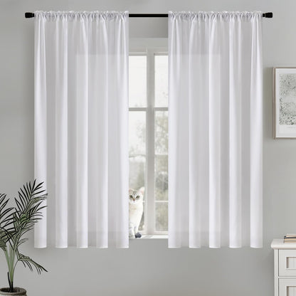 MIULEE White Privacy Sheer Curtains That Let Light in Non-See-Through Semi Sheer Curtains Light Filtering Window Curtain Drapes for Living Room Bedroom 42 X 54 Inches Long 2 Panels Set