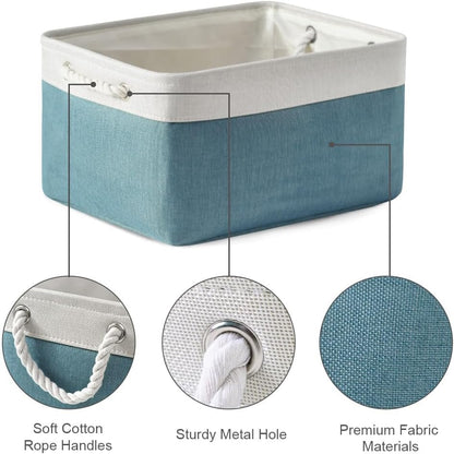 TheWarmHome Fabric Storage Bin with Handles,Storage Basket for Home Storage and Organization, Shelf Basket with Cover for Living Room Bedroom Closet（White & Green Large,15.7L*11.8W*8.3H