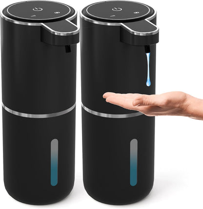 2 Pack Automatic Soap Dispenser Touchless,Liquid Hand Soap Dispenser 12.8oz USB 4levels Adjustable Dispenser Electric Wall Mounted Smart for Bathroom and Kitchen Dish Soap，Easy for Toddlers(Black)