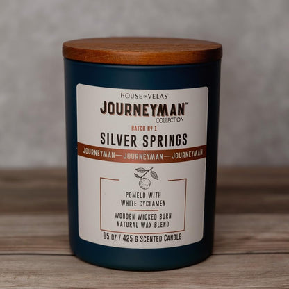 Journeyman Collection Candle, 15oz, Wooden Wick, Silver Springs, Large Painted Jar
