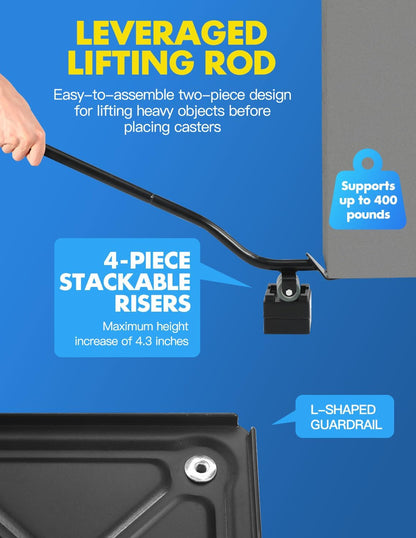 Heavy Duty Industrial Furniture Movers with Wheels, Dolly, Lifter, Sliders, 5 Rollers Casters Cart, Black, 1200 lb Capacity