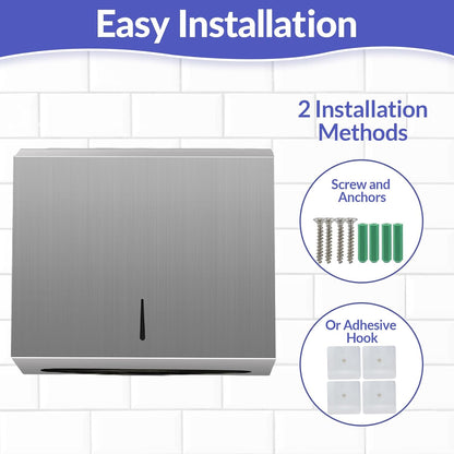 Paper Towel Dispenser Wall Mount, Brushed Stainless Steel Commercial Paper Towel Holder with Lock, Large Capacity 250 C Fold/300 Multifold Towels