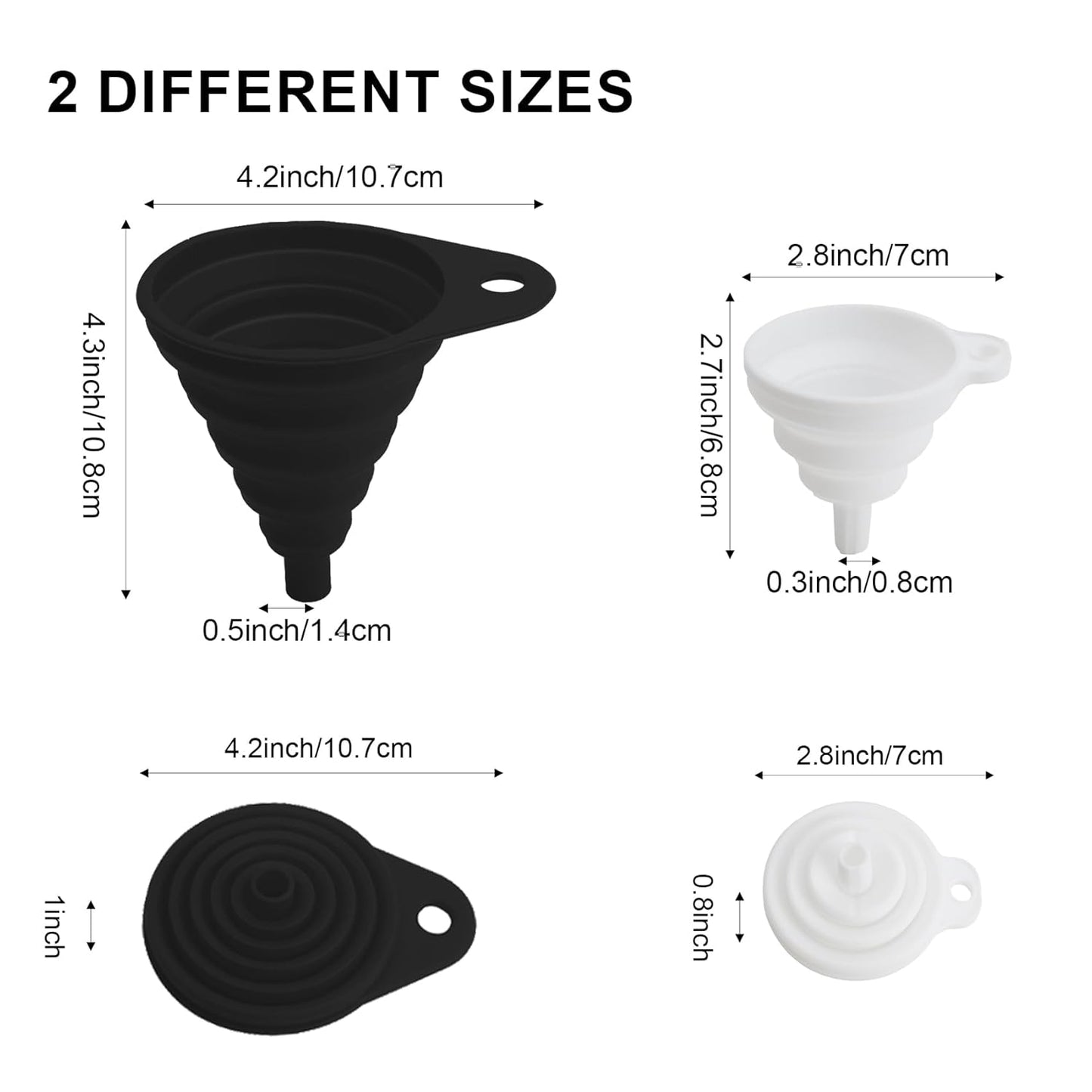 Kitchen Funnel Set, Food Grade Foldable Small and Large Funnel, Silicone Collapsible Funnels, Flexible Funnels for Kitchen Use Filling Bottles Liquid Powder Transfer Kitchen Gadgets Accessories, 4PCS