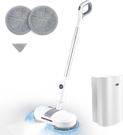 Cordless Electric Mop, Dual Motor Powerful Spin, Cordless Mop with LED Headlight/Water Sprayer, 250ML Large Water Tank Spin, Quiet Cleaning & Waxing-Suitable for Multi-layer Floors