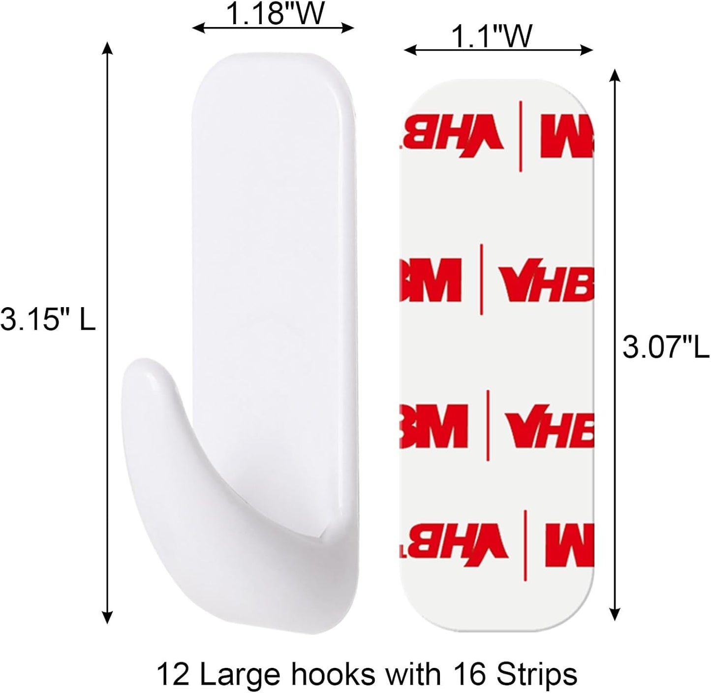 Wall Hooks for Hanging Heavy Duty, Large 12 Self Adhesive Wall with 16 Strips no Damage, Sticky for Key, Shower,Towel, Coat, Door, Hat