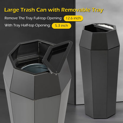 Dyna-Living Commercial Heavy-Duty Trash Cans Outdoor Garbage Can with Lid Large Trash Cans with Inside Cabinet for Patio, Black Stainless Steel Garbage Can Commercial Indoor Trash Bin for Lobby