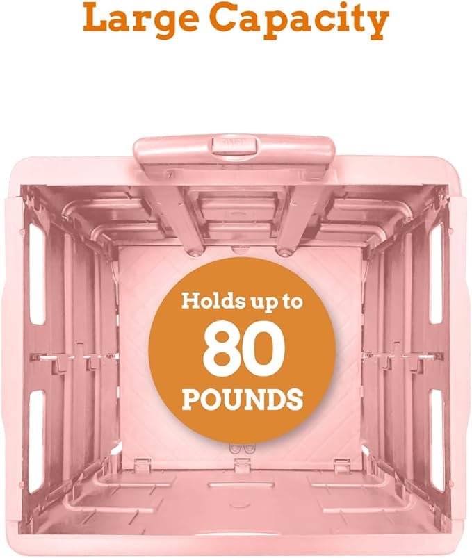 Inspired Living Ultra-Slim Rolling Collapsible Storage Pack-N-Roll Utility-carts, with Telescopic Handle, for Home, Garden, Shopping, Office, School use, Large, Raspberry Pink