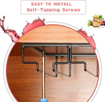 Wine Glass Rack - Under Cabinet Stemware Wine Glass Holder Glasses Storage Hanger 2 Pack Metal Organizer for Bar Kitchen 4 Rows White