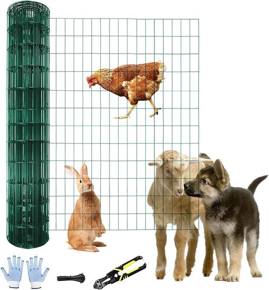 Tongmo 4 ft x 50 ft Green PVC Coated Welded Wire Fence, 16GA Garden Chicken Wire Fence Roll, Mesh Size 2" x 4" Hardware Cloth, Ideal for Yard Protection and Poultry Netting