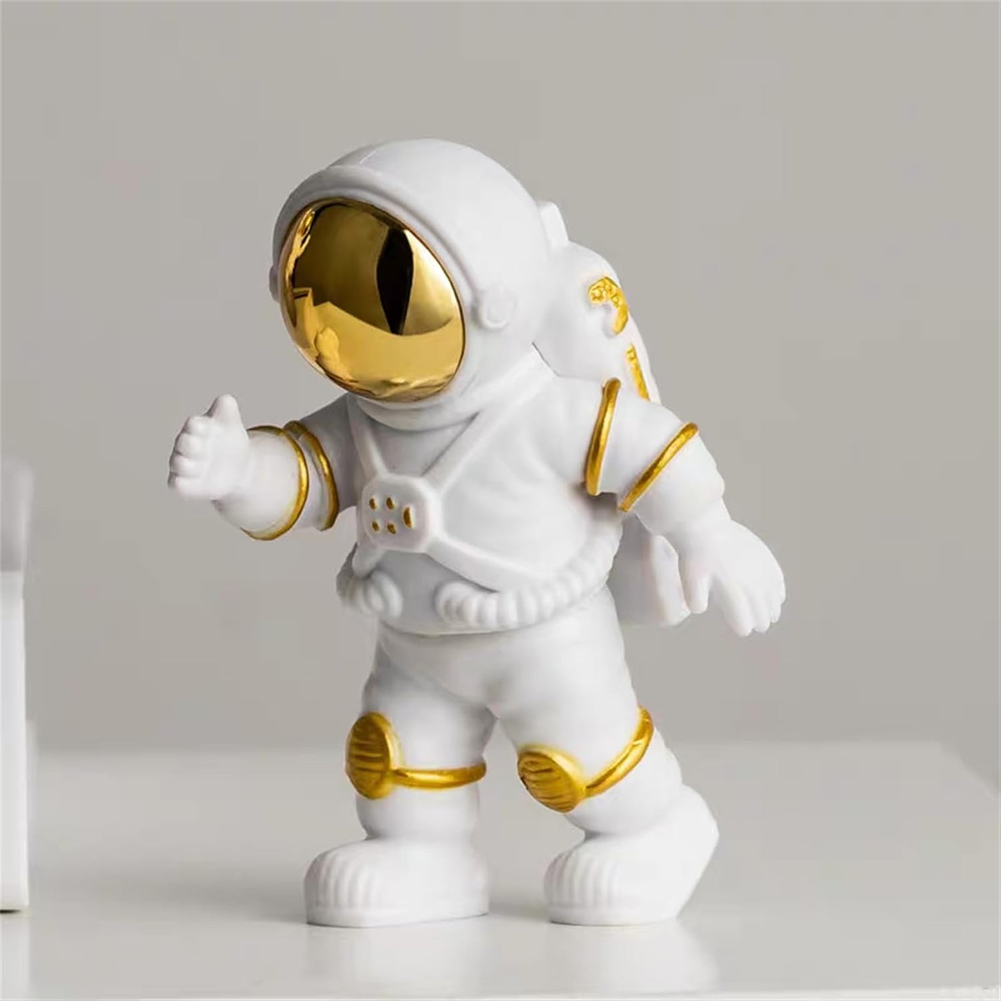 Gold White Astronaut Statues Set of 3, Outer Space Sculpture Figurines for Home Decor Cake Toppers