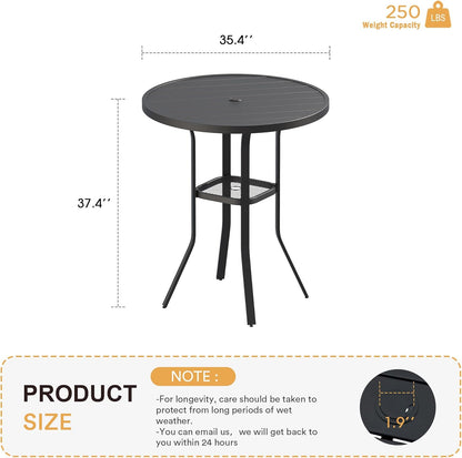 VICLLAX 35.5" Round Outdoor Bar Table, Bar Height Patio Table with Adjustable Umbrella Hole for Balcony, Black