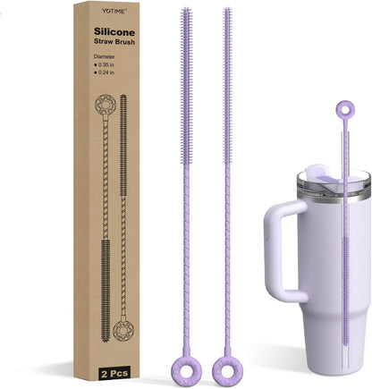 YOTIME Silicone Straw Cleaner Brush, 2 Pcs Reusable Straw Brush(6mm+9mm) for Cleaning Narrow & Wide Straws, Tumblers, Purple