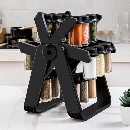 A&K's Rotating Spice Rack Organizer, 18 Glass Jars, 360-Degree Turntable, Black, Comes with Spice Label Stickers, Funnel, and Water Pen. Best for Kitchen Organization, Countertop, Pantry, and Cabinet.