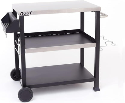 NUUK Three-Shelf Movable Outdoor Dining Cart Table, 20" x 32" NSF Stainless Steel Commercial Multifunctional Heavy Duty Kitchen Food Prep Worktable on Wheels